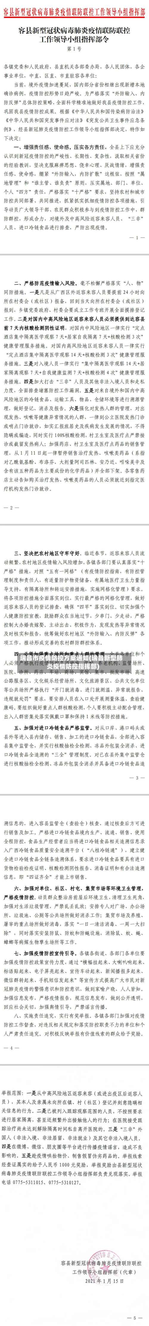 瑞昌市疫情防控方案通知(瑞昌新型肺炎疫情防控指挥部)